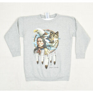 Triple A Men Pullover Long Sleeve Jasper Canada Native Cotton Gray Sz S USA VTG